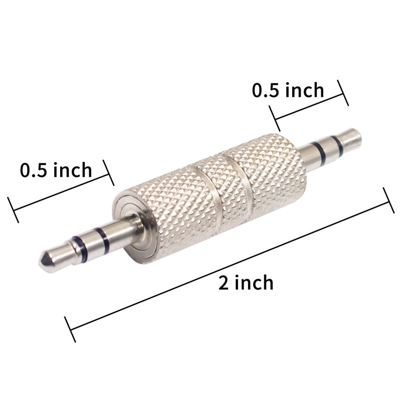 Duttek 3.5mm Male to Male Audio Adapter, Metal Silver 3 Pole 3.5mm Stereo Jack Adapter Audio Headphone Jack Coupler Connectors - 2 Pack - Image 5